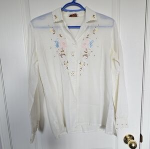 Embroidered Cream Button Up Shirt